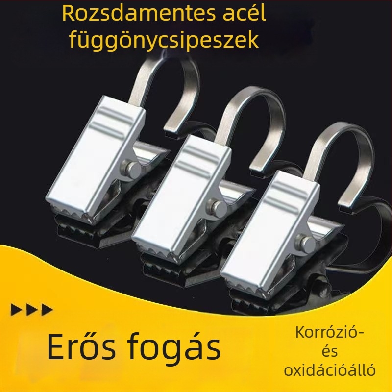 Nemesacél függönyklipsz kampó, erős, vastagított
