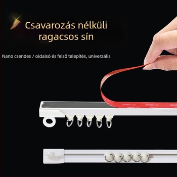 Függönycsúszó sín, lyukasztás nélküli felső- és oldalsó szereléssel, ultra vékony, halk működés, műanyag anyag, modern stílus