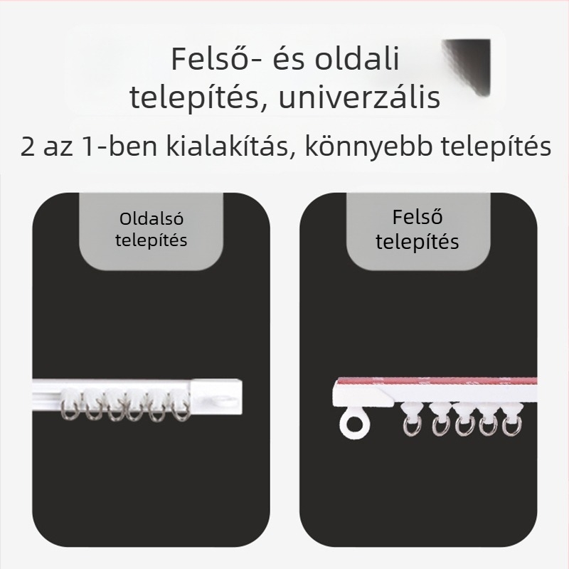 Függönycsúszó sín, lyukasztás nélküli felső- és oldalsó szereléssel, ultra vékony, halk működés, műanyag anyag, modern stílus