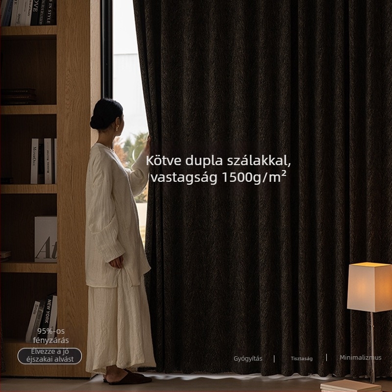 Polyeszter anyagú dupla jacquard függöny ablakra, francia stílus, teljes sötétítés 90–100%, modell Black Truffle