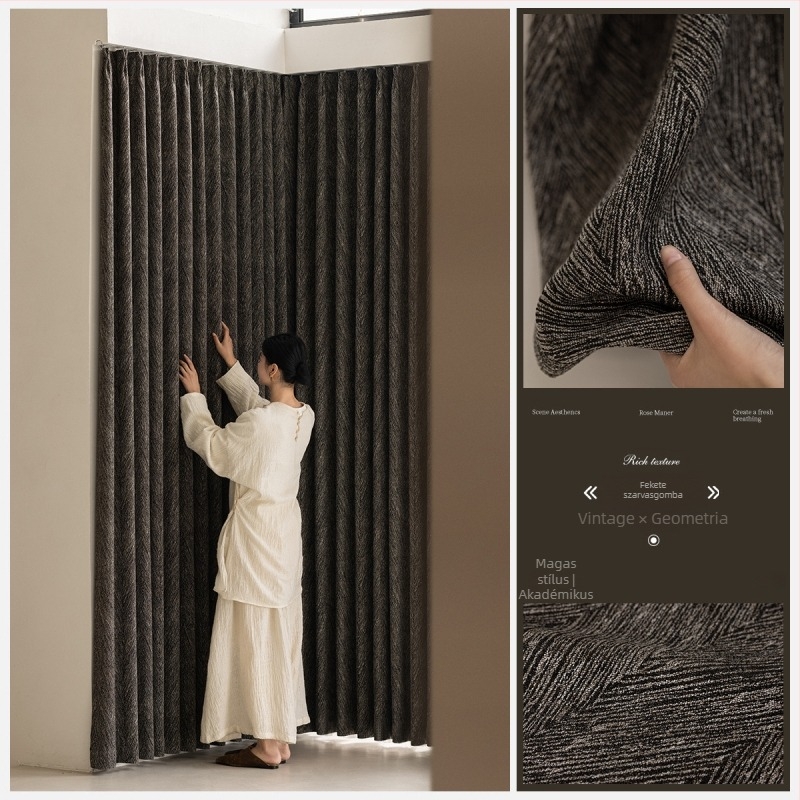 Polyeszter anyagú dupla jacquard függöny ablakra, francia stílus, teljes sötétítés 90–100%, modell Black Truffle