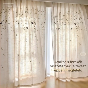 Új kínai stílusú poliészter keverék függöny tájkép mintával, dekoratív és félárnyékoló funkcióval, sarok- vagy síkablakhoz, telepítés tartalmazva