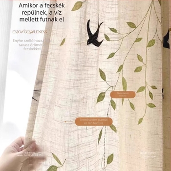 Új kínai stílusú poliészter keverék függöny tájkép mintával, dekoratív és félárnyékoló funkcióval, sarok- vagy síkablakhoz, telepítés tartalmazva