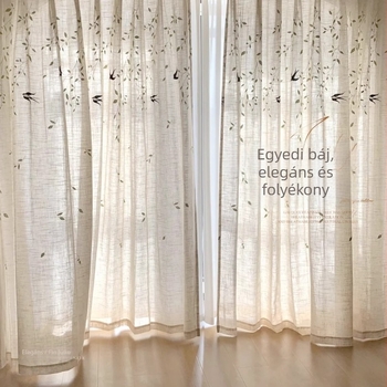 Új kínai stílusú poliészter keverék függöny tájkép mintával, dekoratív és félárnyékoló funkcióval, sarok- vagy síkablakhoz, telepítés tartalmazva