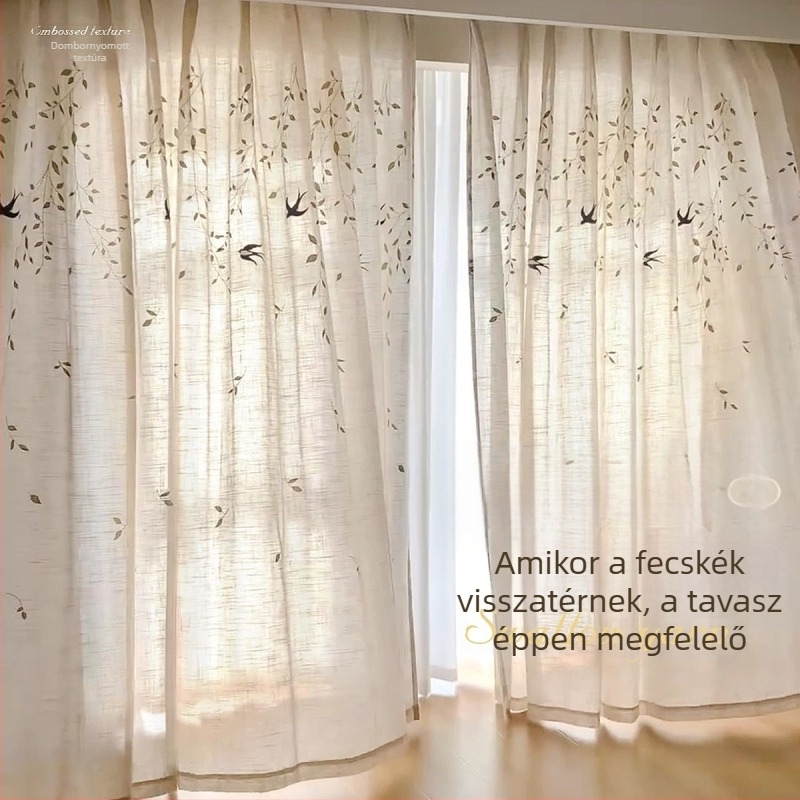 Új kínai stílusú poliészter keverék függöny tájkép mintával, dekoratív és félárnyékoló funkcióval, sarok- vagy síkablakhoz, telepítés tartalmazva