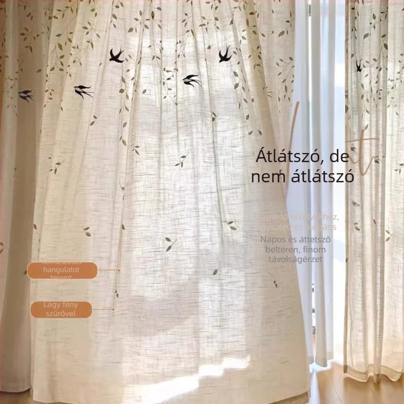 Új kínai stílusú poliészter keverék függöny tájkép mintával, dekoratív és félárnyékoló funkcióval, sarok- vagy síkablakhoz, telepítés tartalmazva