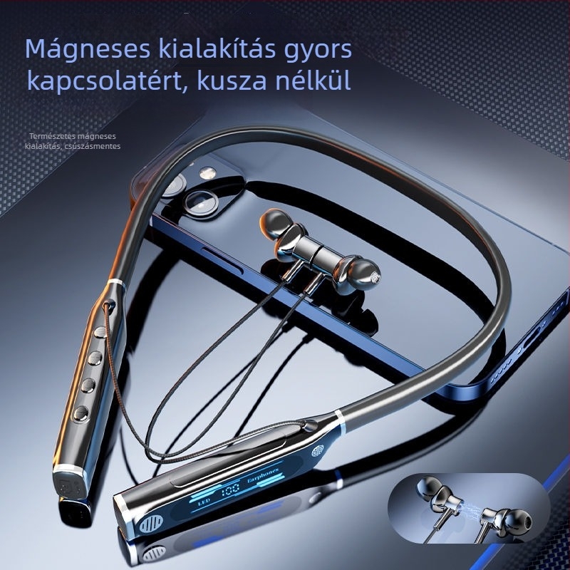 Nyakpántos Bluetooth fejhallgató — Bluetooth 5.4, 10 m hatótáv, több mint 8 óra üzemidő, sztereó hang, digitális kijelző
