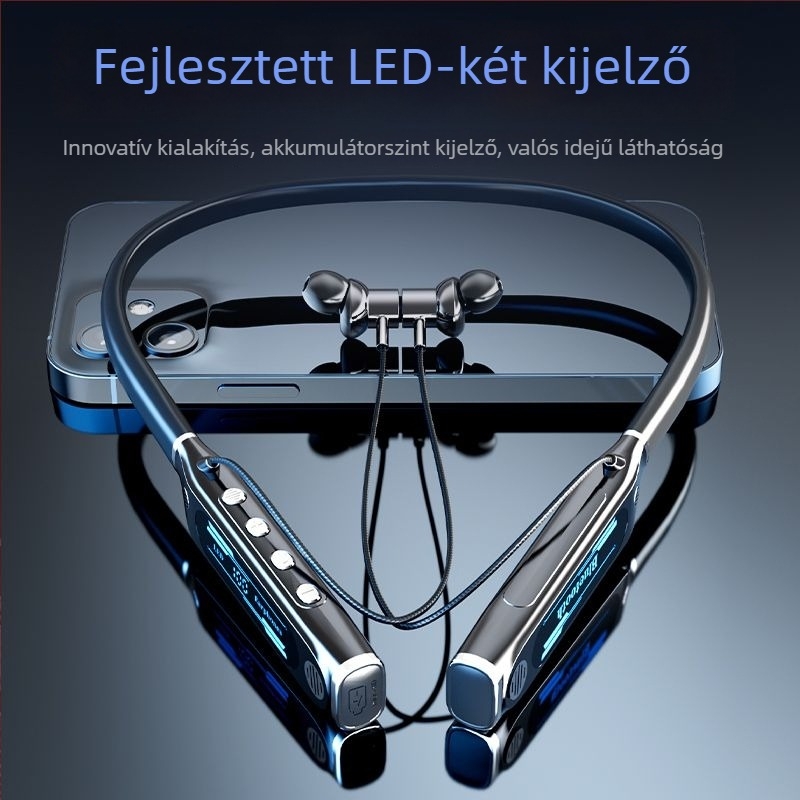 Nyakpántos Bluetooth fejhallgató — Bluetooth 5.4, 10 m hatótáv, több mint 8 óra üzemidő, sztereó hang, digitális kijelző