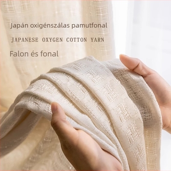 Japán stílusú pamut-szál függönyanyag krém színben, kész, fényáteresztő, nem teljesen átlátszó, nappali és hálószoba számára; rács mintás szövet
