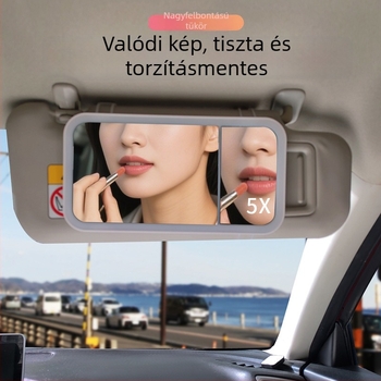 Autóba való LED smink-tükör, 5x nagyság, érintéses vezérlés, HD világítás, ABS keret, üveg lencse