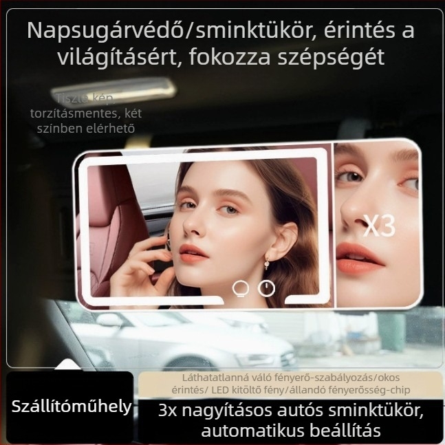 Autóba való LED smink-tükör, 5x nagyság, érintéses vezérlés, HD világítás, ABS keret, üveg lencse