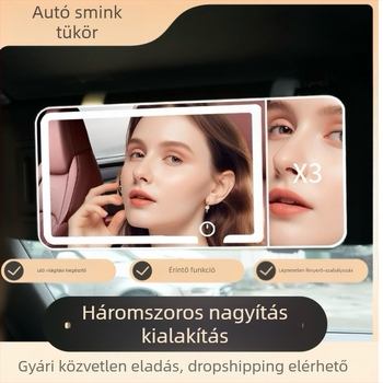 Autós sminktükör, ABS keret, ezüst tükrös lencse, egyedi logó nyomtatás lehetséges, autóban használható