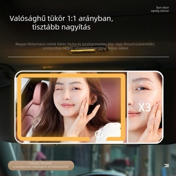 Autós sminktükör, ABS keret, ezüst tükrös lencse, egyedi logó nyomtatás lehetséges, autóban használható