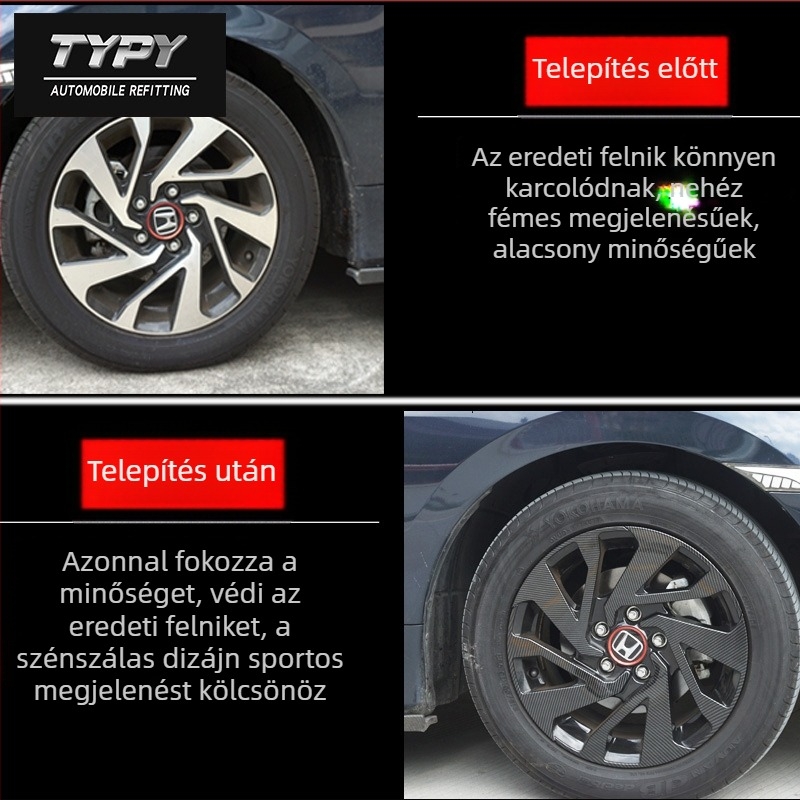 Honda Civic karbon mintázatú keréktárcsa patch - TYPY, utánzott szénszálas, testreszabható