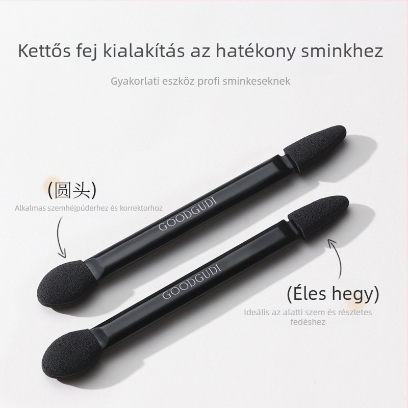 Goody dupla végű szemhéj ecset szivacs fejjel, 5 darabos készlet, fa nyél, hordozható korrektor és szemhéj blendelő eszköz