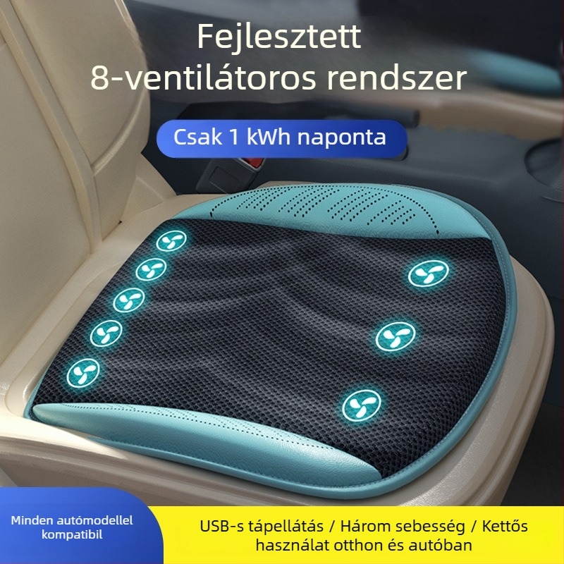 USB ülésbetét szellőzővel és hűtéssel, szénszálas felülettel, légáteresztő és kényelmes, töltet szintetikus rostokból
