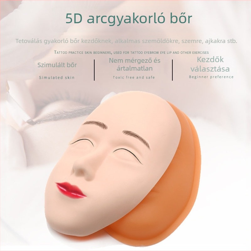 5D kozmetikai tetováláshoz szilikon gyakorlóbőr, leválasztható 3D alapzattal – kezdő készlet szemöldök, szemvonala és ajak tetováláshoz