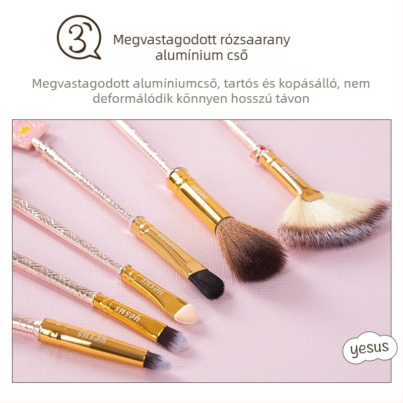 Sminkecset készlet - 6 darab, szintetikus sörték, fém nyél, hosszú nyél, len csomagolás