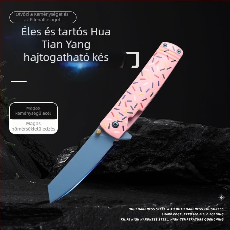 Összecsukható taktikai kés önvédelmi célokra, többfunkciós, penge hossza 7.5 cm