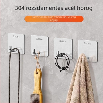 Rozsdamentes acél falra szerelhető ragasztós akasztó, konyha és fürdőszoba számára, egyes akasztó, teherbírás 1-3 kg, modern minimalist stílus