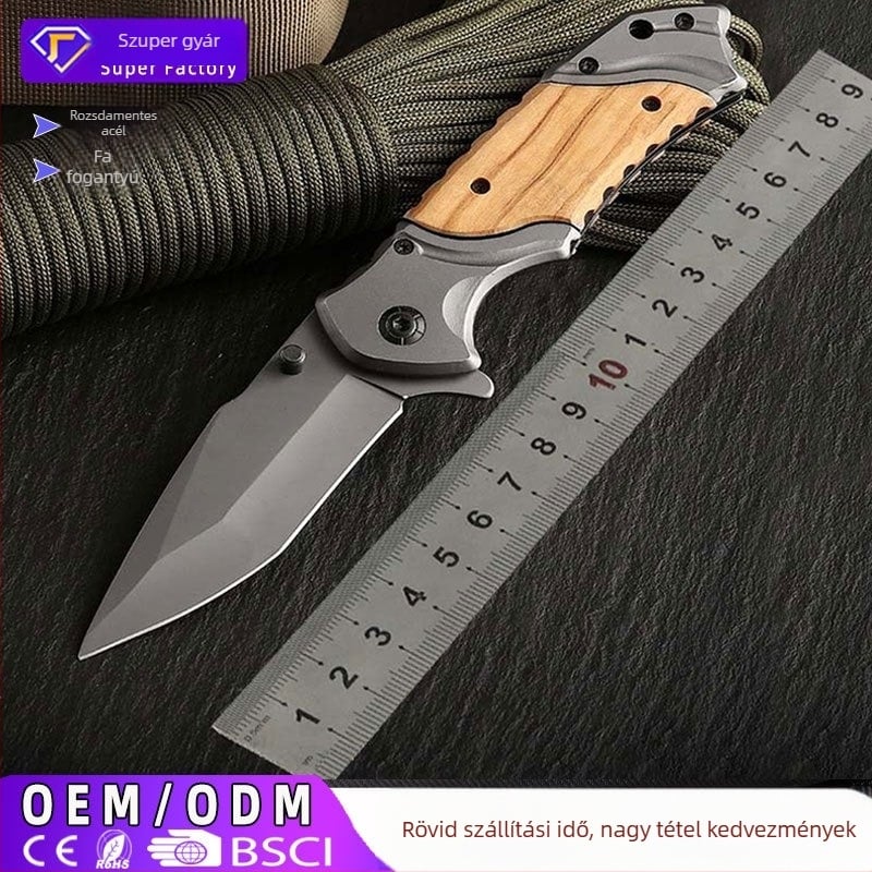 Hordozható taktikai zsebkés kempingezéshez – rozsdamentes acél, penge 8,2 cm, gyors nyitás