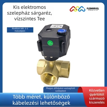 Horizontálisan elhelyezett háromutas sárgaréz elektromos golyószelep, 24V, IP67, 3 másodperces gyorsnyitás