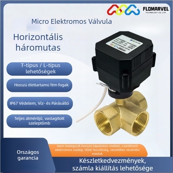 Flomarvel háromutas sárgaréz elektromos golyóscsap, horizontális, kézi-automatizált integrált működés, 3 másodperces gyorsnyitás