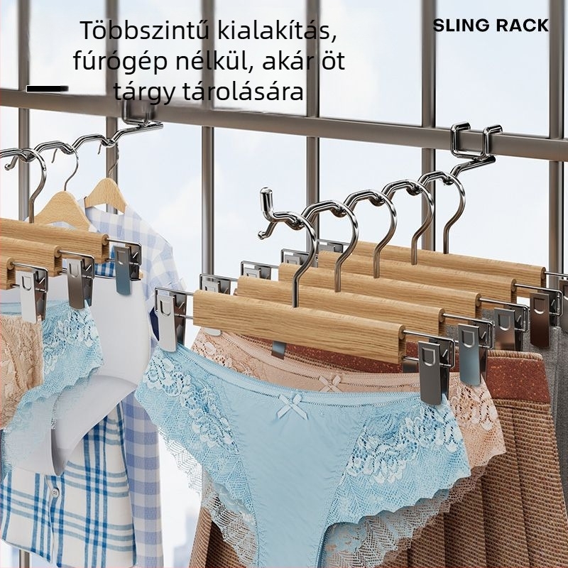 Összecsukható ruhás akasztó • egyetlen horoggal, modern egyszerű stílus • rozsdamentes acél • terhelhetőség 20–30 kg • Ronggu márka