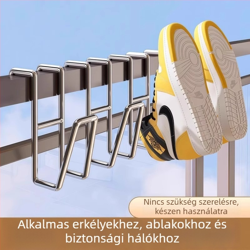 Rozsdamentes acél cipőhorg, egyrészes kampó, kültéri erkélyhasználatra, teherbírás 1-3 kg