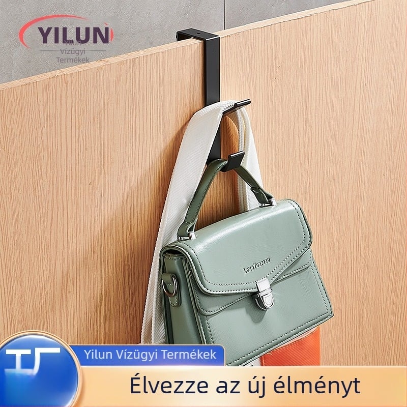 Ajtó mögé szerelhető akasztó — alumíniumötvözet, dupla horog, modern minimalistikus stílus, furat nélküli telepítés, teherbírás 5–10 kg