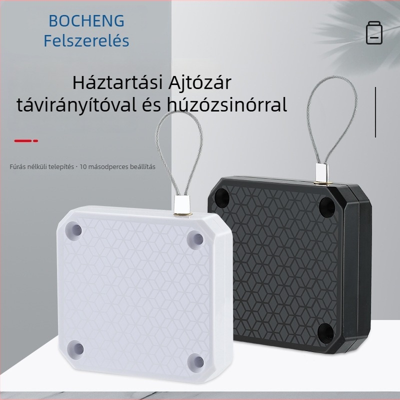 Fúrás nélküli ajtózáró automata – fa-, fém- és vasajtókhoz; anyagok: műanyag és rozsdamentes acél; modern minimalista stílus