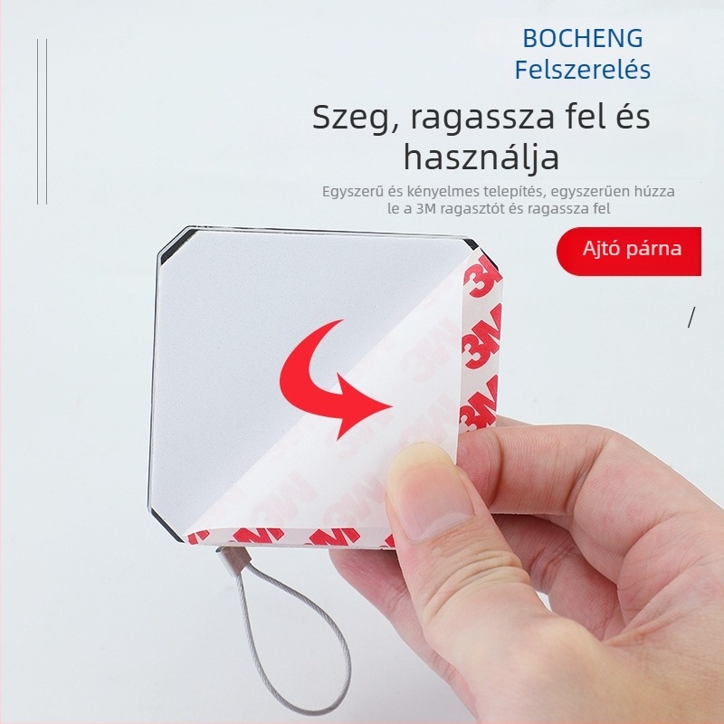 Fúrás nélküli ajtózáró automata – fa-, fém- és vasajtókhoz; anyagok: műanyag és rozsdamentes acél; modern minimalista stílus