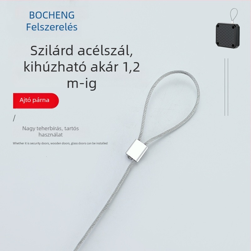 Fúrás nélküli ajtózáró automata – fa-, fém- és vasajtókhoz; anyagok: műanyag és rozsdamentes acél; modern minimalista stílus