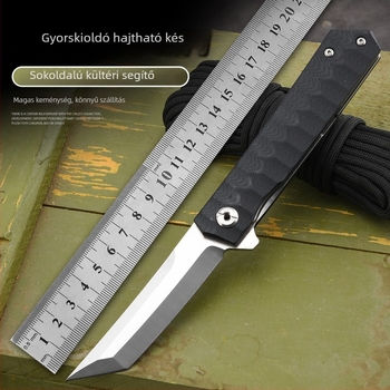Rozsdamentes acél kültéri összecsukható kés, hordozható zsebkéssel, önvédelmi és kemping célokra, gyorsnyitású