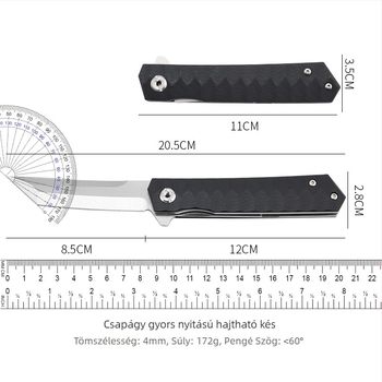 Rozsdamentes acél kültéri összecsukható kés, hordozható zsebkéssel, önvédelmi és kemping célokra, gyorsnyitású