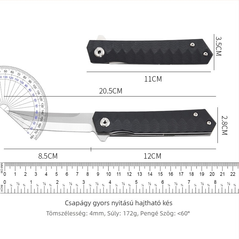 Rozsdamentes acél kültéri összecsukható kés, hordozható zsebkéssel, önvédelmi és kemping célokra, gyorsnyitású
