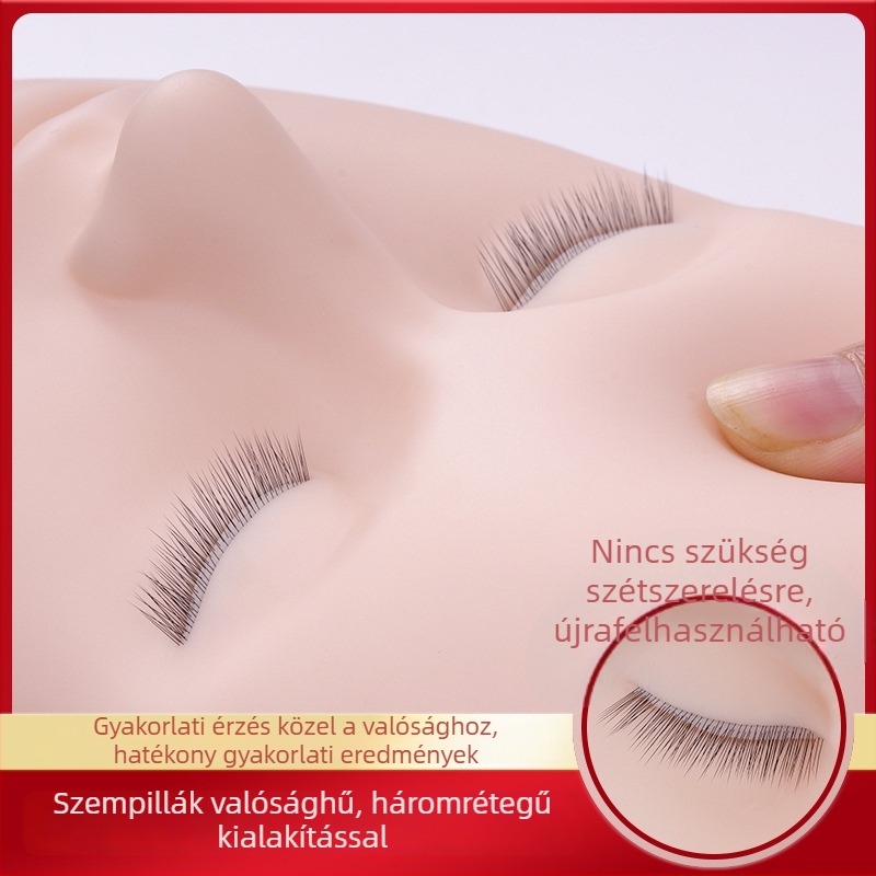 Szempilla-hosszabbítás gyakorlófej, háromrétegű modellfej, élethű dizájn