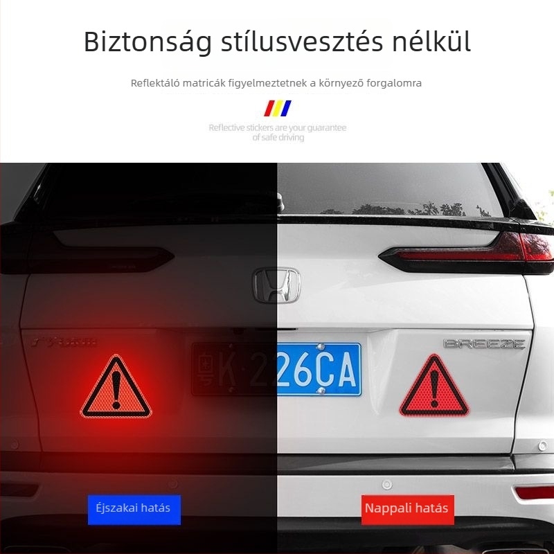 Háromszög alakú fényvisszaverő figyelmeztető matrica autóhoz – öntapadós, anyaga: ragasztószalag