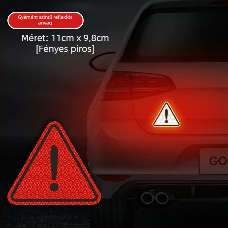 Háromszög alakú fényvisszaverő figyelmeztető matrica autóhoz – öntapadós, anyaga: ragasztószalag