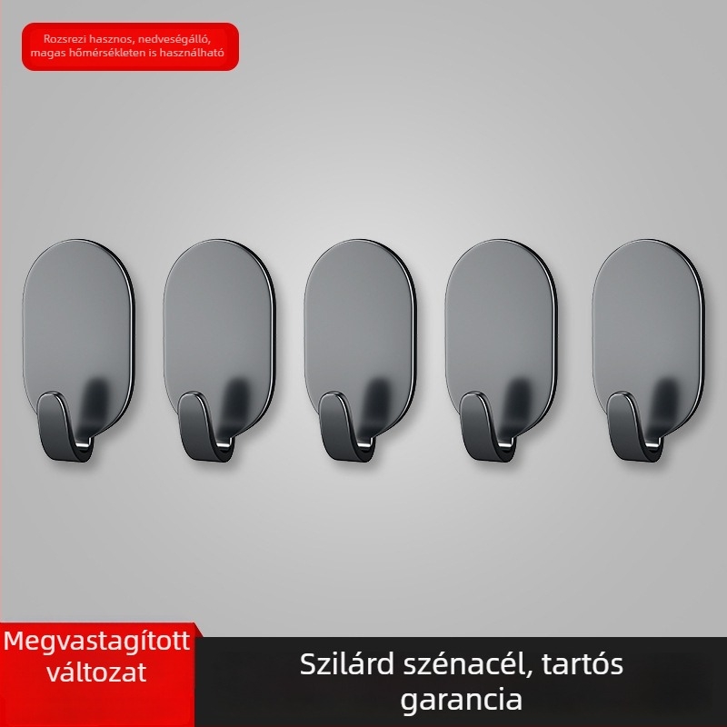 Ragasztós kampó, falra szerelhető, fúrás nélkül, teherbírás 3 kg, 5-darabos készlet, egyetlen kampó vasból