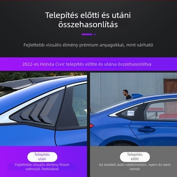 Yibo ABS hátsó háromszög ablak dekor, kompatibilis a 2022-es Honda Civic 11. generációval – személyre szabott feldolgozás; Anyag: ABS; Eredet: Changzhou, Jiangsu; Illeszkedés: Honda Civic 2022; Váltó: automata