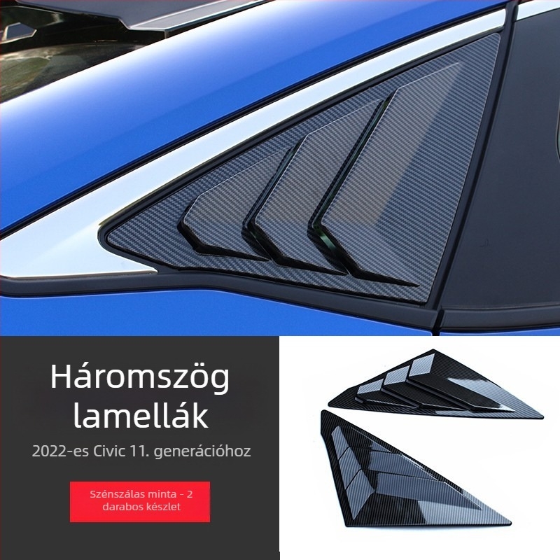 Yibo ABS hátsó háromszög ablak dekor, kompatibilis a 2022-es Honda Civic 11. generációval – személyre szabott feldolgozás; Anyag: ABS; Eredet: Changzhou, Jiangsu; Illeszkedés: Honda Civic 2022; Váltó: automata