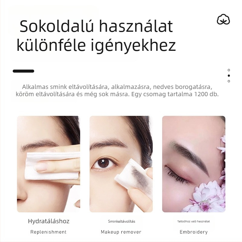 Pamut sminklemosó korongok, egy rétegűek, szöszmentes, nedves, 1200 darab, az arc hidratálásához