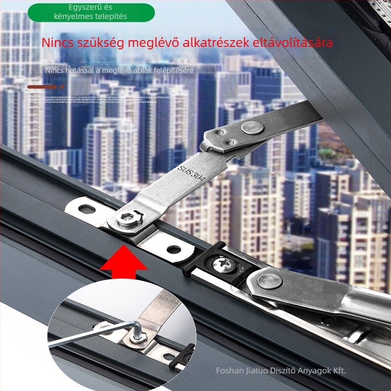 Felsőnyílású ablak korlátozó – 304 Rozsdamentes acél, szélvédő rúd, biztonsági zár, mikroventiláció