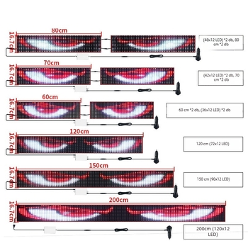 Autó belső világítás rugalmas RGB-kijelzővel – diabolikus szem dizájn, 12–24V, 5W, anyag LED+PV+szilikagél