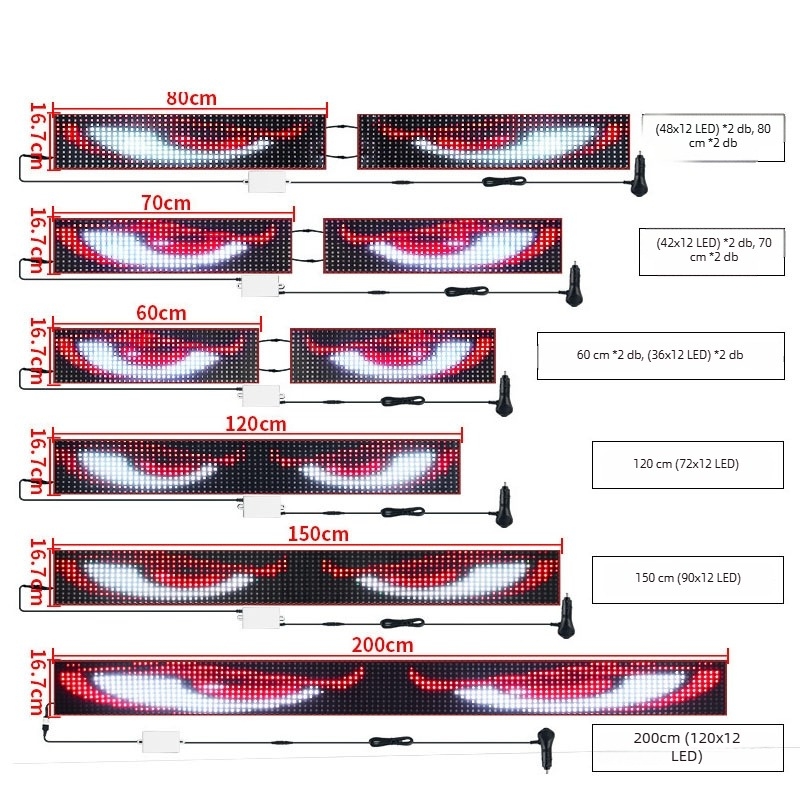 Autó belső világítás rugalmas RGB-kijelzővel – diabolikus szem dizájn, 12–24V, 5W, anyag LED+PV+szilikagél