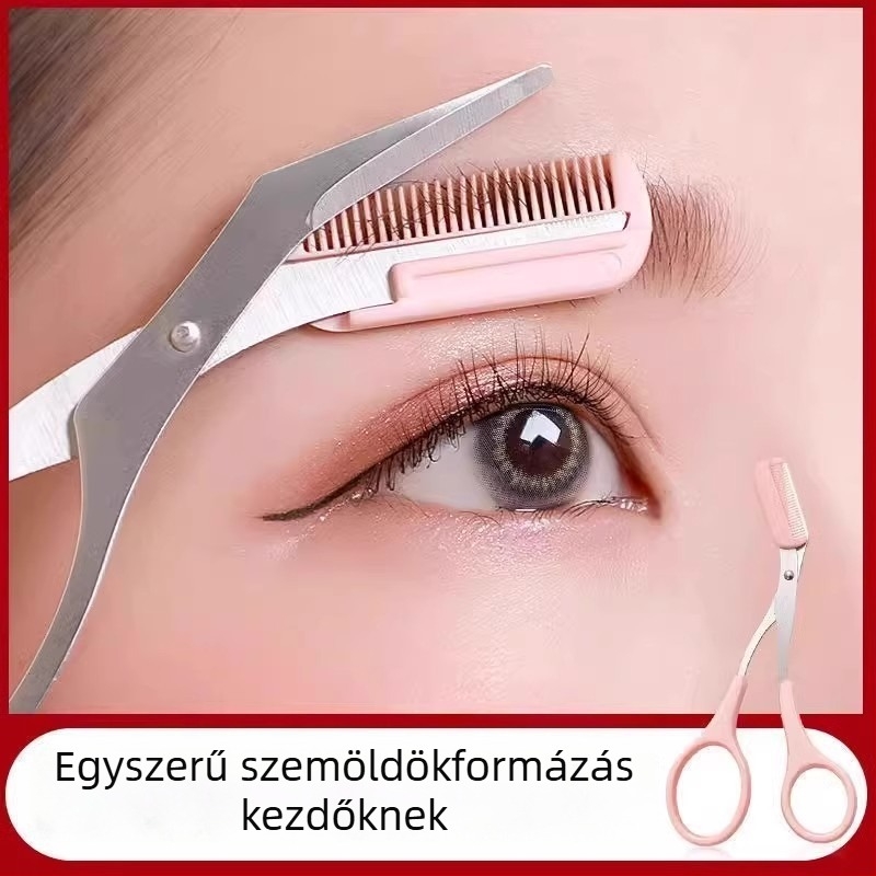 Kezdőknek szánt szemöldökformázó olló készlet, ívelt végű, biztonságos, karcolásmentes kivitel, ABS + rozsdamentes acél