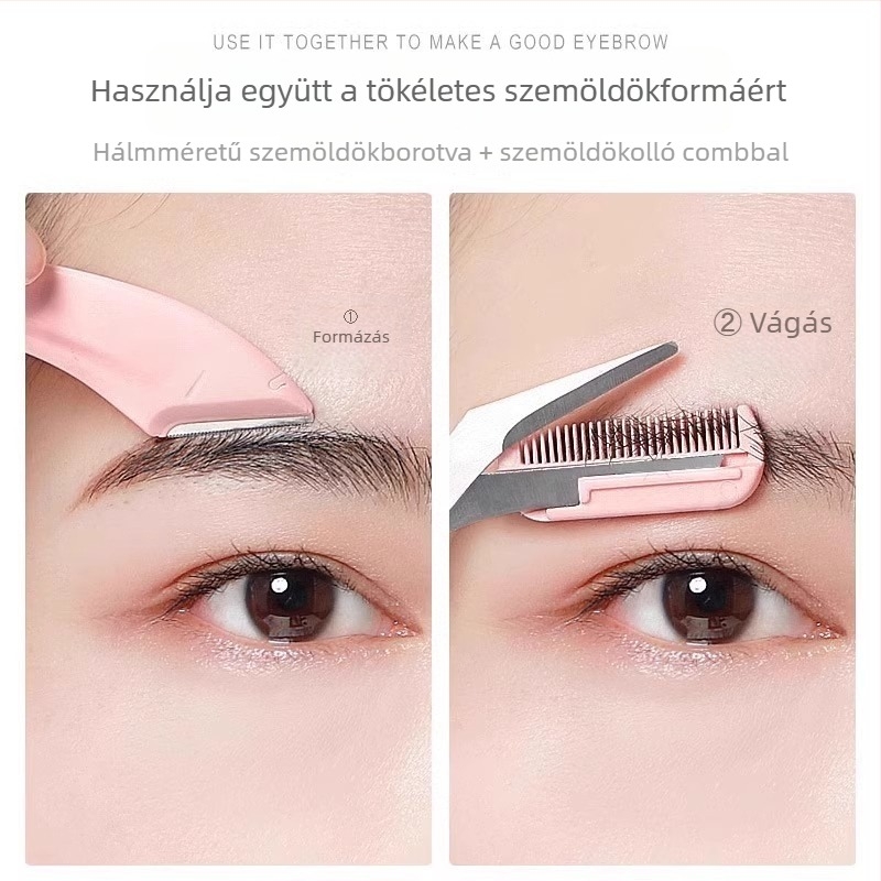 Kezdőknek szánt szemöldökformázó olló készlet, ívelt végű, biztonságos, karcolásmentes kivitel, ABS + rozsdamentes acél