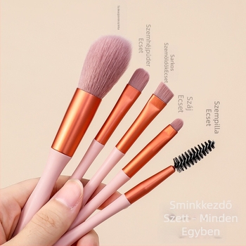 5 darabos sminkecset-készlet nylon sörtével, PVC dobozban, műanyag nyéllel, teljes hossz 14 cm