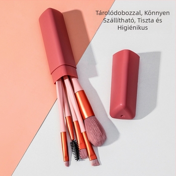5 darabos sminkecset-készlet nylon sörtével, PVC dobozban, műanyag nyéllel, teljes hossz 14 cm